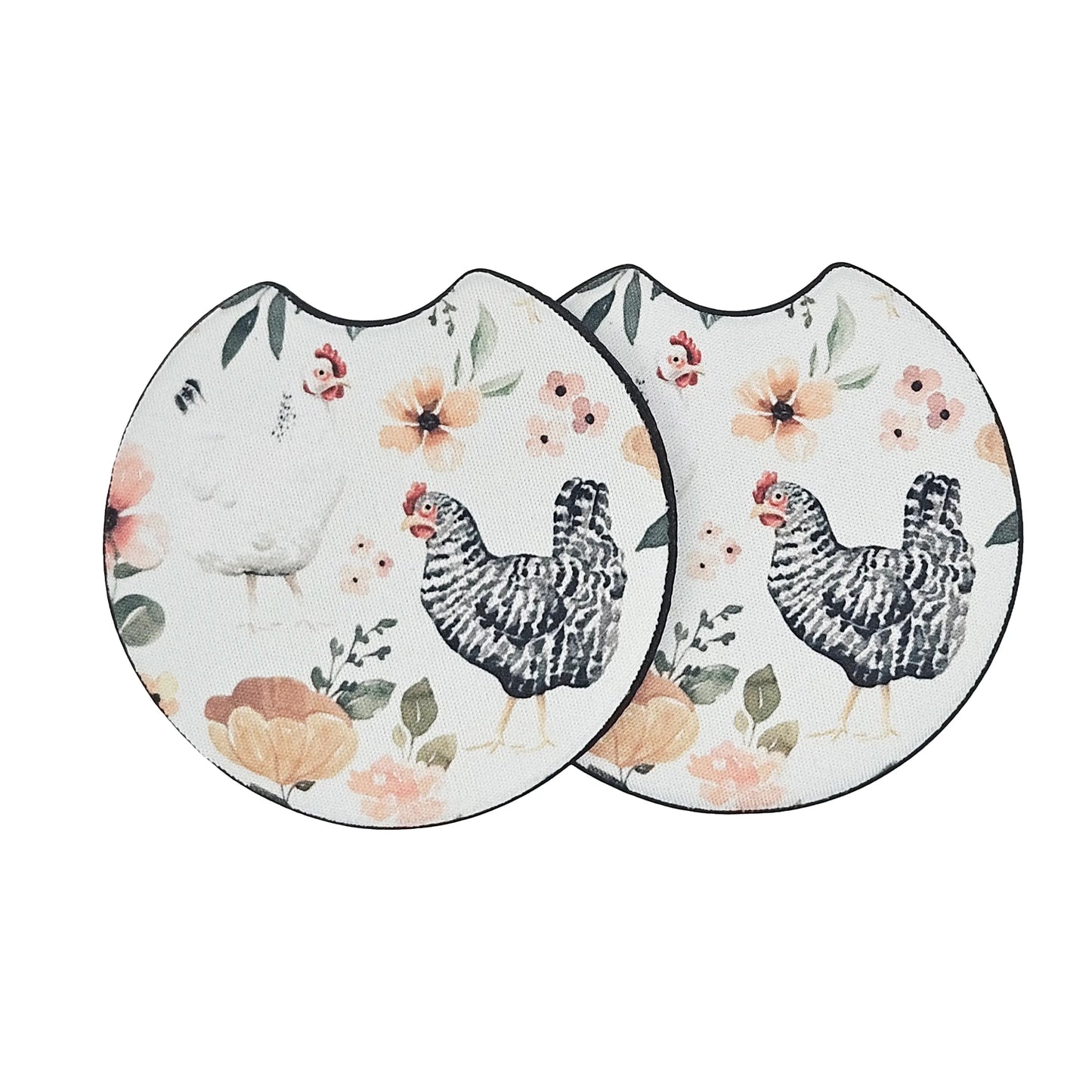 Chicken Poultry 2 Pack Neoprene Car Coaster Set