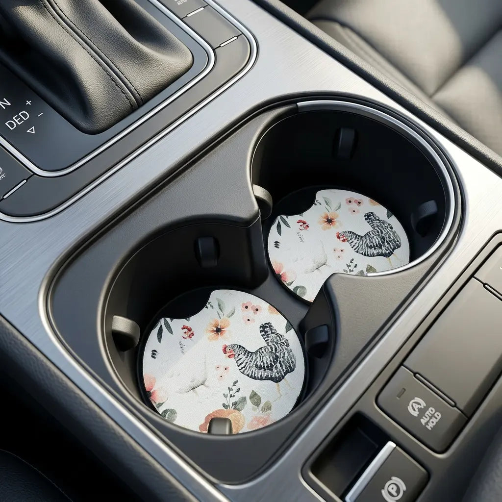 Chicken Poultry 2 Pack Neoprene Car Coaster Set