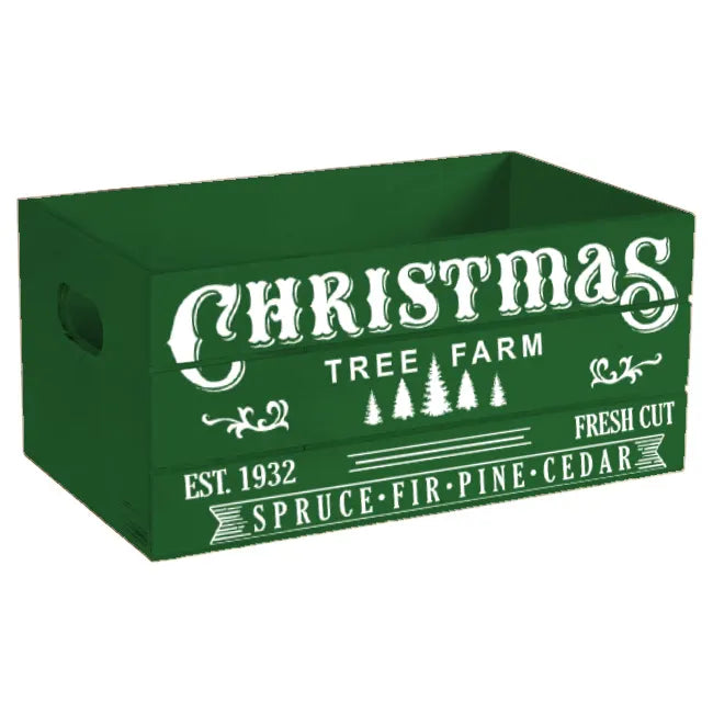 Christmas Tree Farm Green Design Holiday Wood Mini Crate