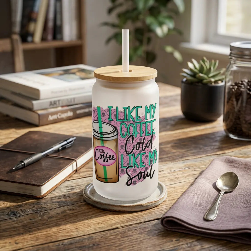 I Like My Coffee Cold Like My Soul 16oz Frosted Glass Can