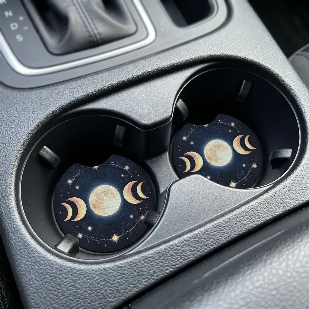 Celestial Moon Cosmic 2 Pack Neoprene Car Coaster Set