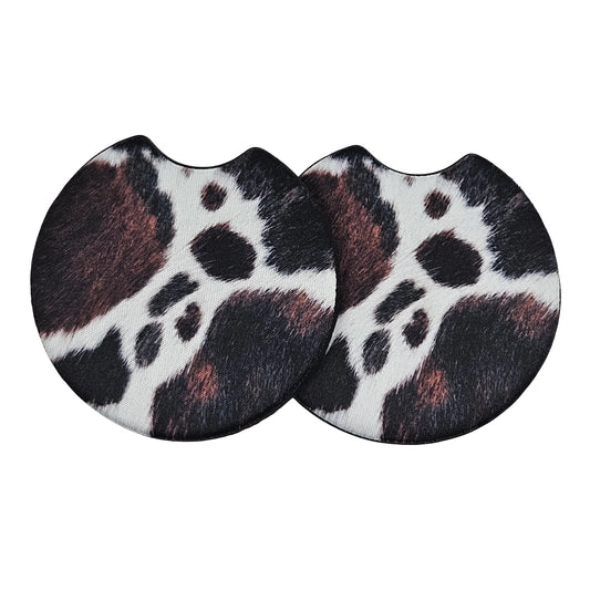 Western Cowhide Print 2 Pack Neoprene Car Coaster Set