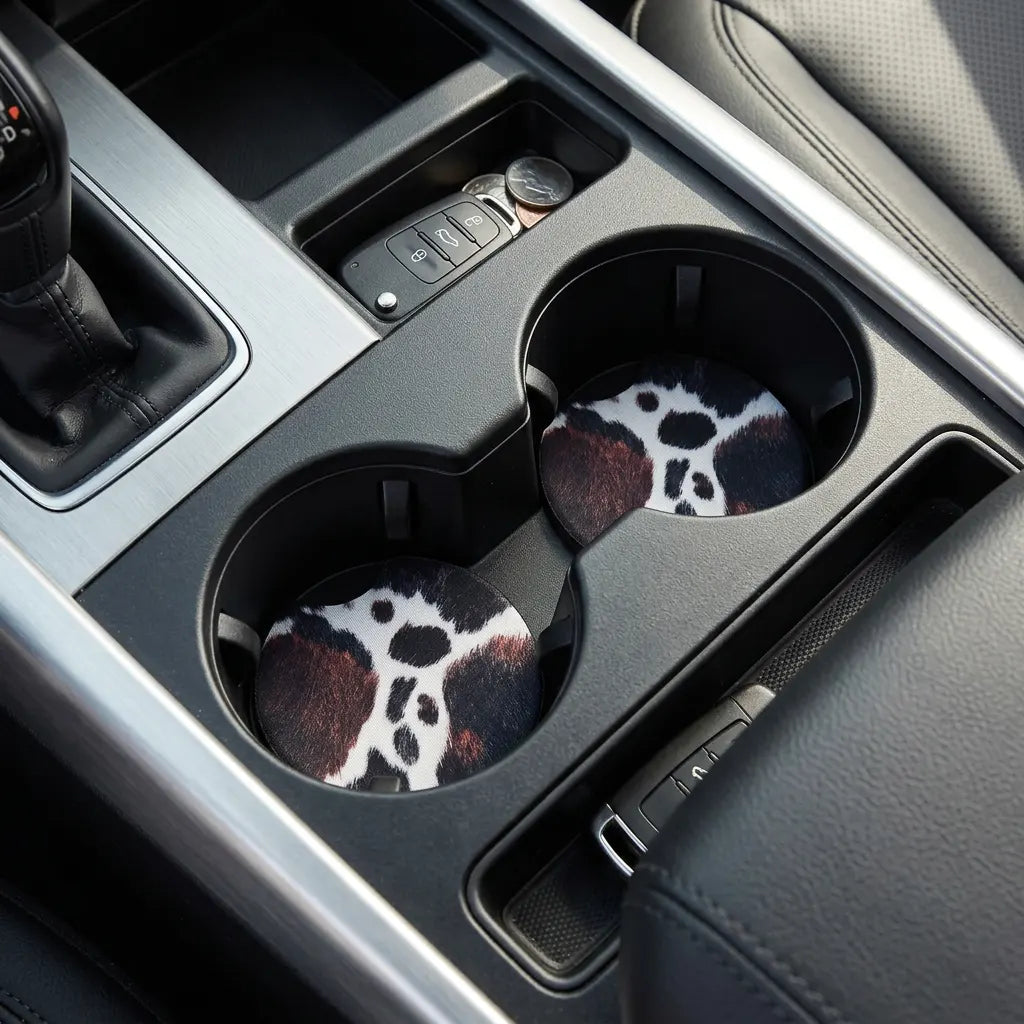 Western Cowhide Print 2 Pack Neoprene Car Coaster Set