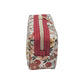 Cranberry Red Floral Accented Quilted Pattern Mini Zipper Box Pouch