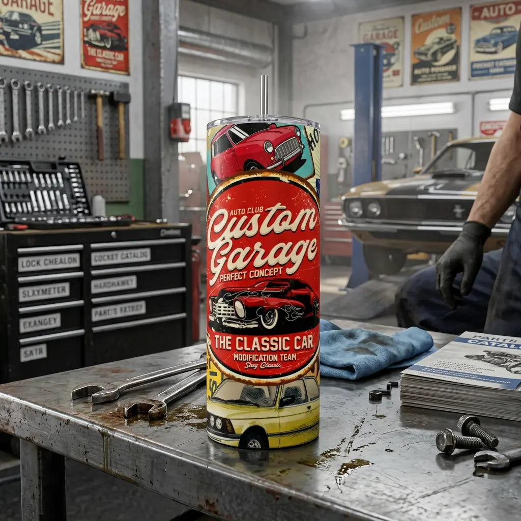 Vintage Custom Garage Classic Car 20oz Skinny Tumbler