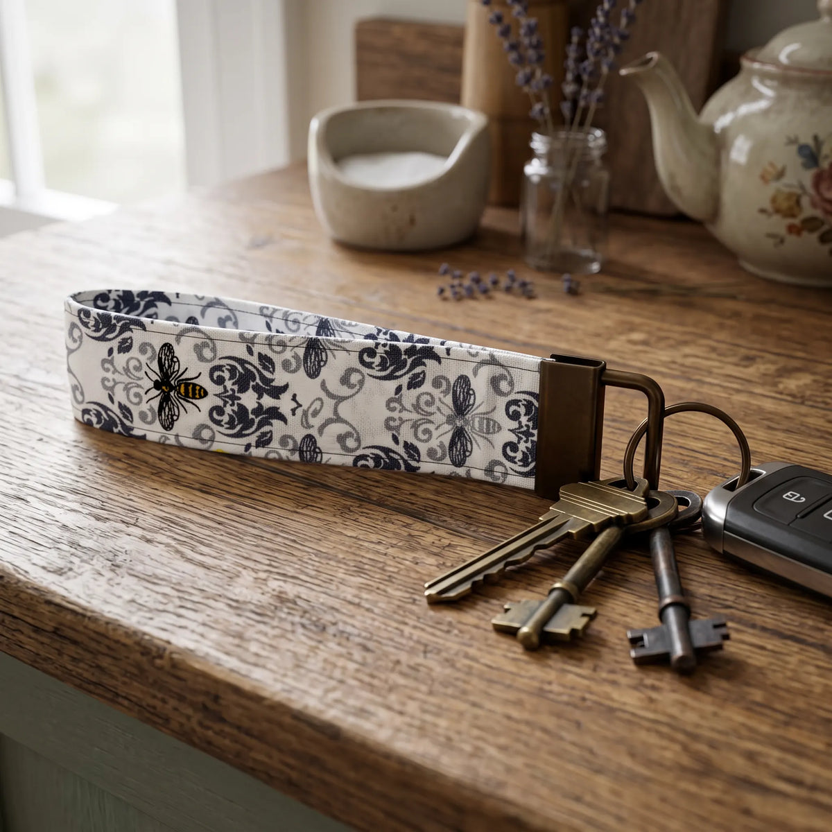 Damask Honeybee Keychain Wristlet