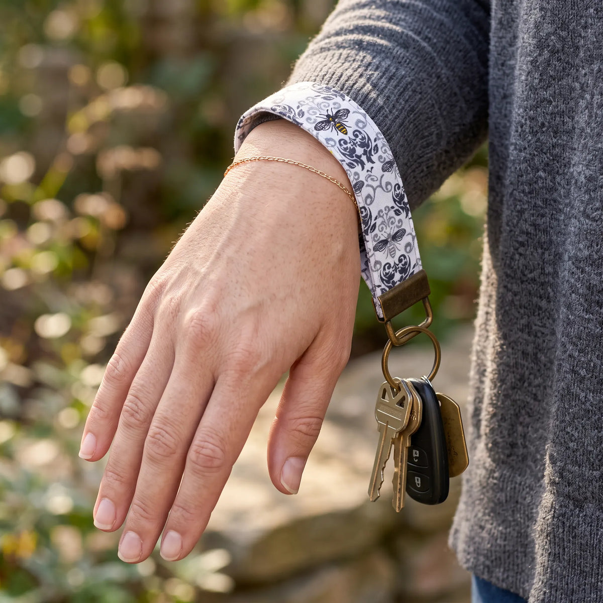 Damask Honeybee Keychain Wristlet