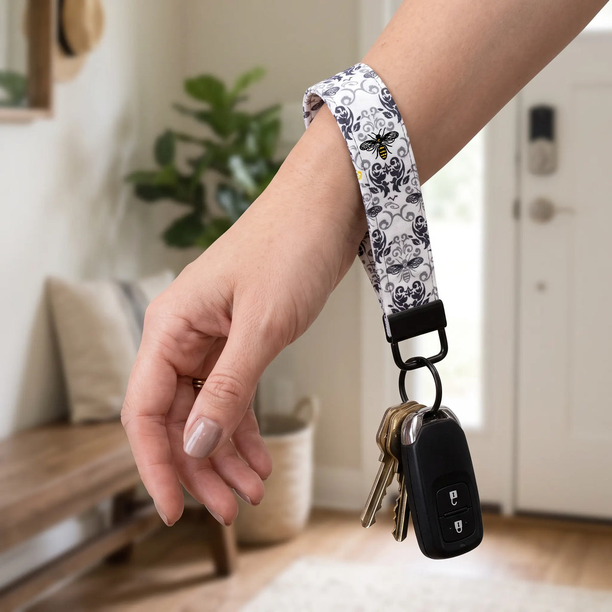 Damask Honeybee Keychain Wristlet