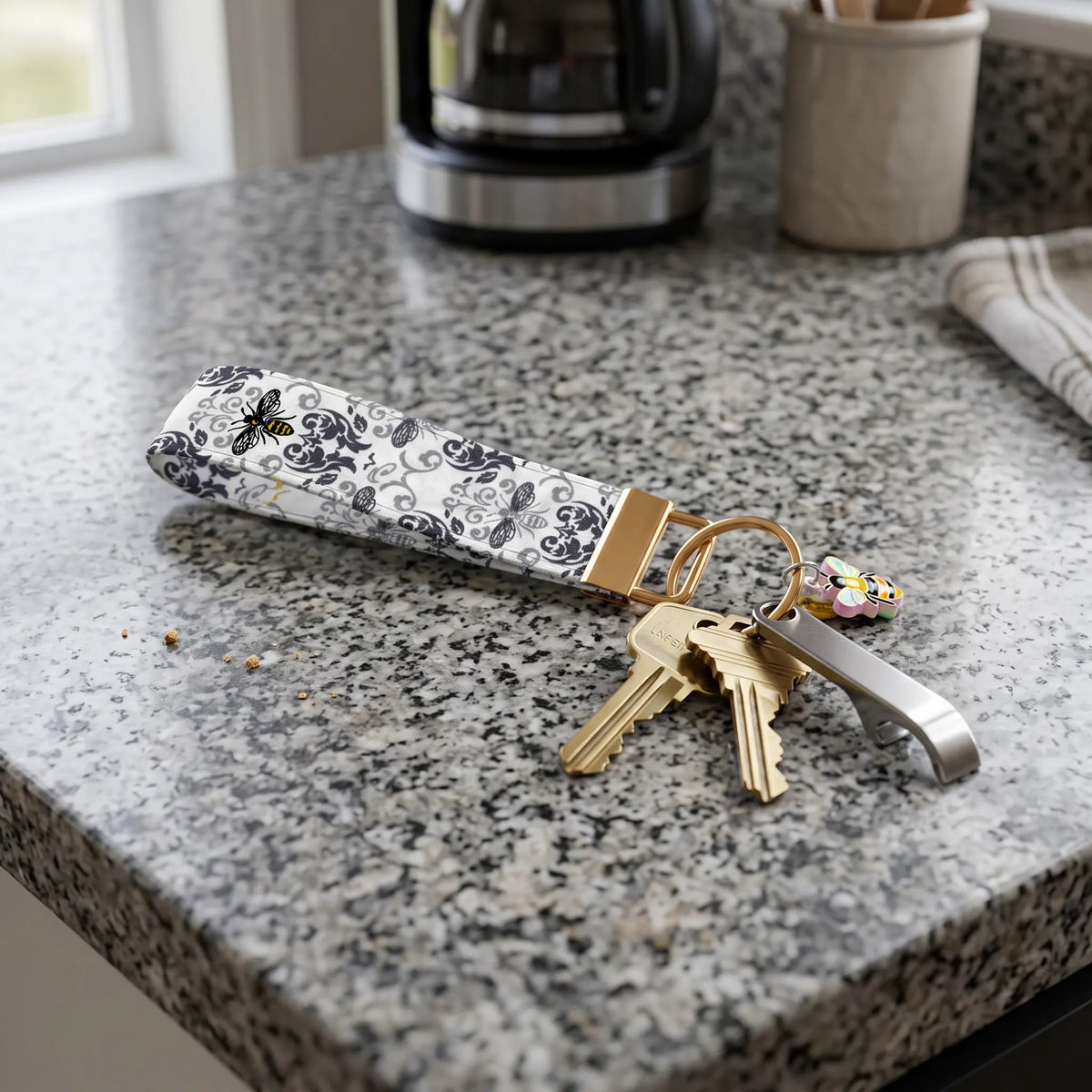 Damask Honeybee Keychain Wristlet