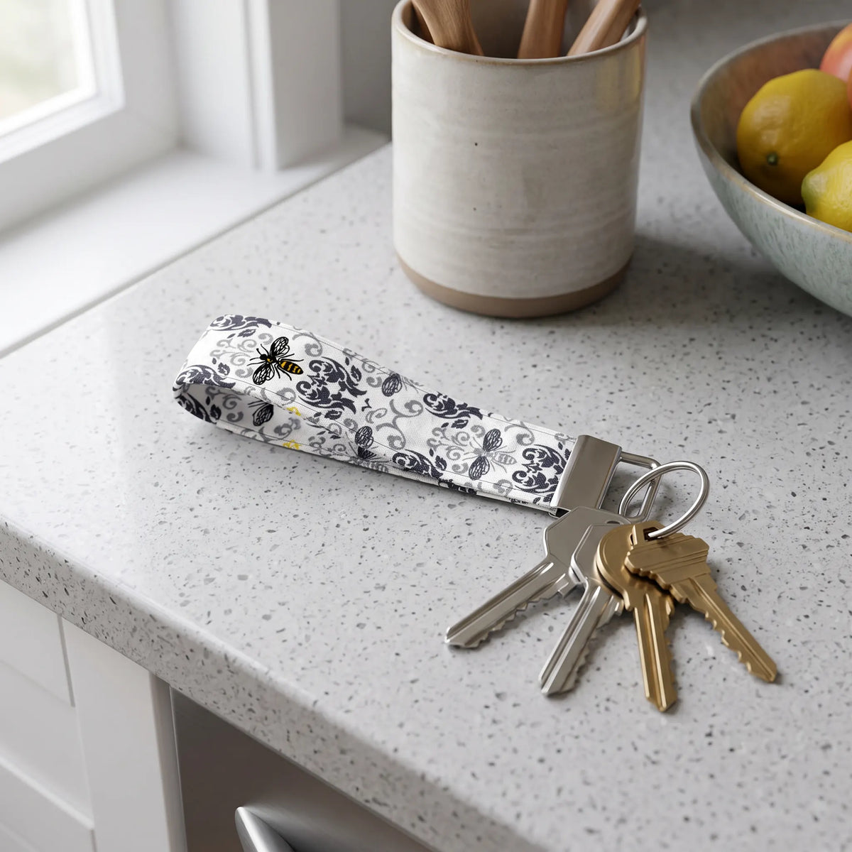 Damask Honeybee Keychain Wristlet