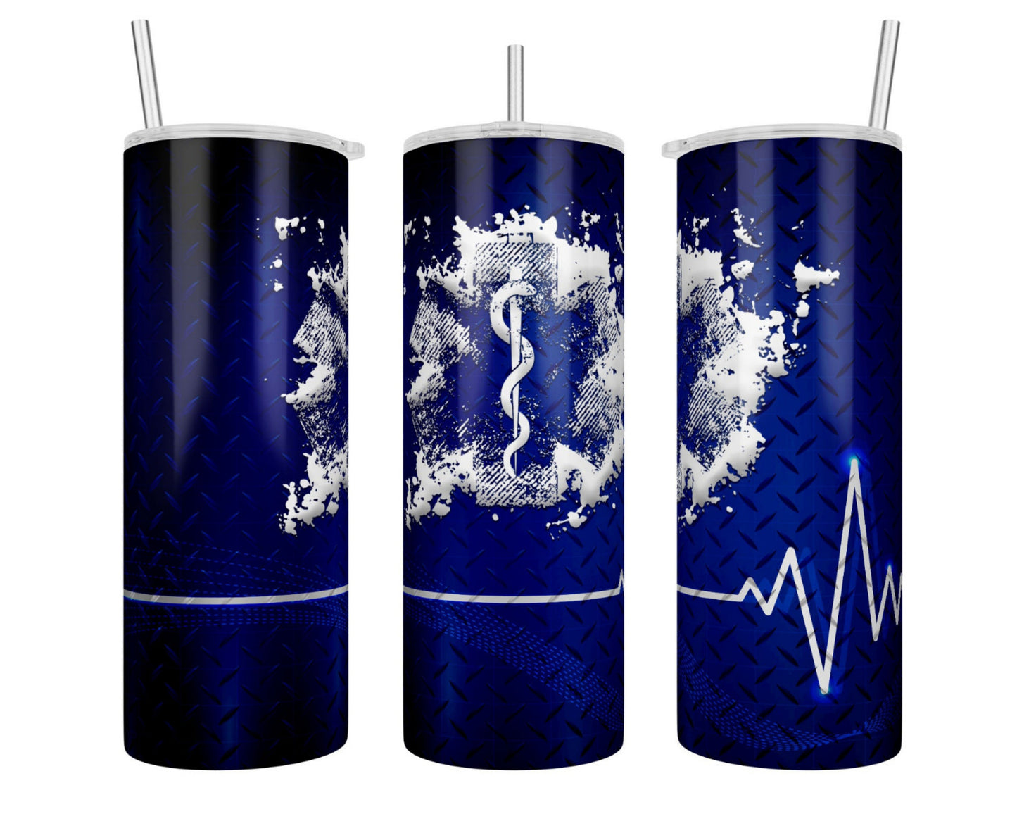 20 oz Skinny EMS Star of Life Blue Diamond Plate Sublimation Tumbler - Imperfect