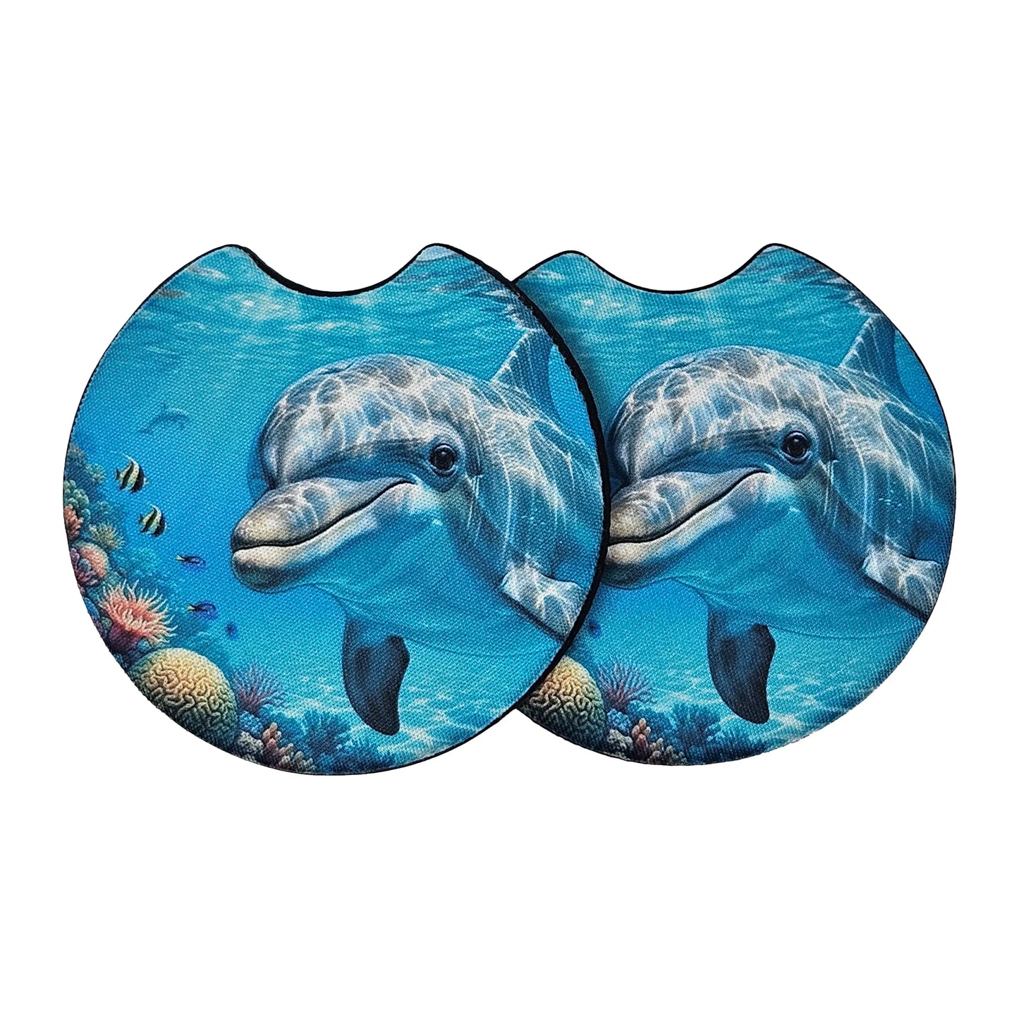 Underwater Dolphin 2 Pack Neoprene Car Coaster Set