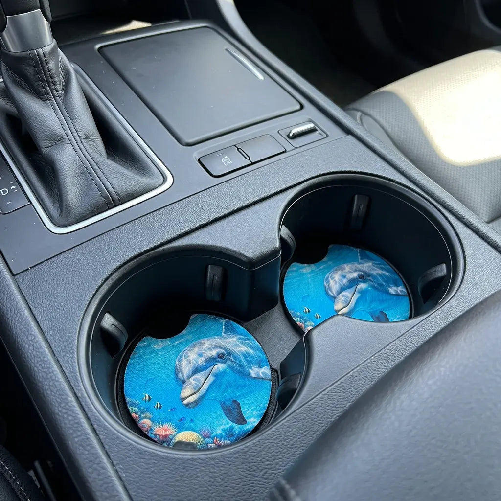 Underwater Dolphin 2 Pack Neoprene Car Coaster Set