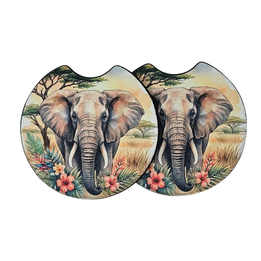 Elephant Hibiscus 2 Pack Neoprene Car Coaster Set