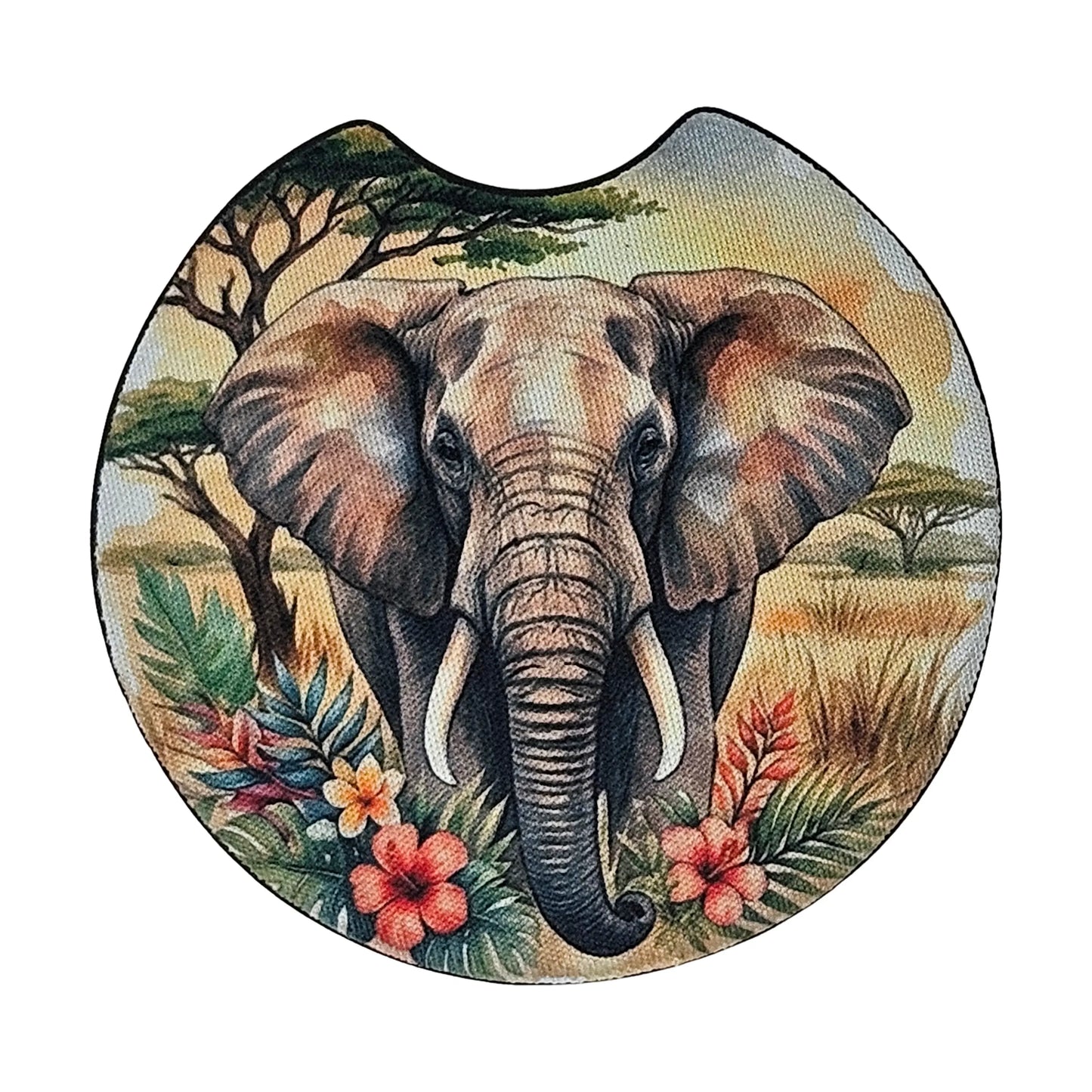 Elephant Hibiscus 2 Pack Neoprene Car Coaster Set