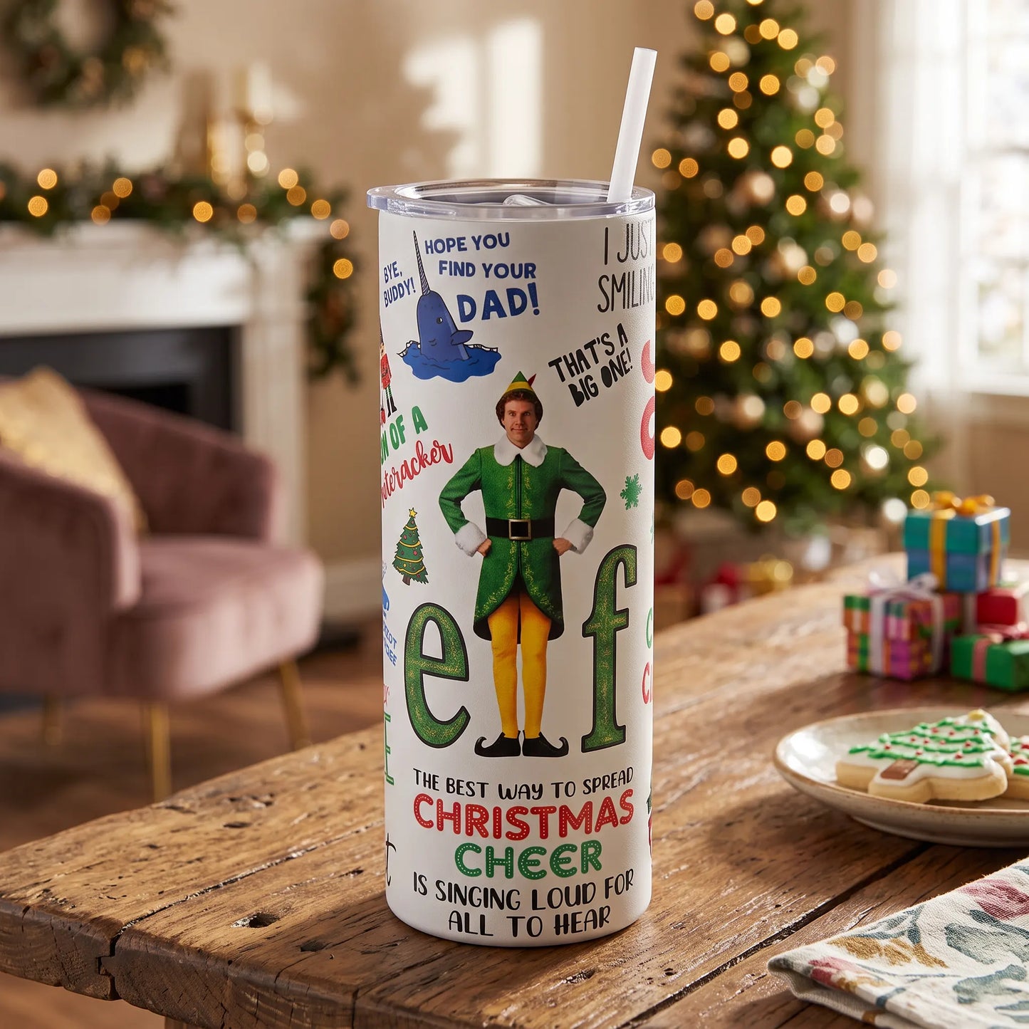 Holographic Elf Christmas Cheer 20oz Skinny Tumbler