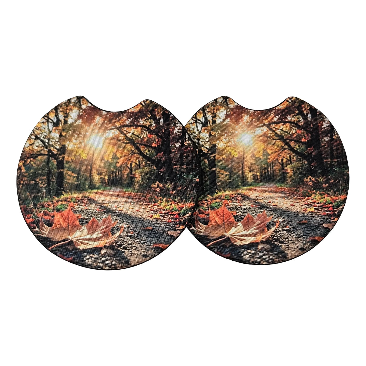 Autumn Forest Path 2-Pack Neoprene Car Coaster Set