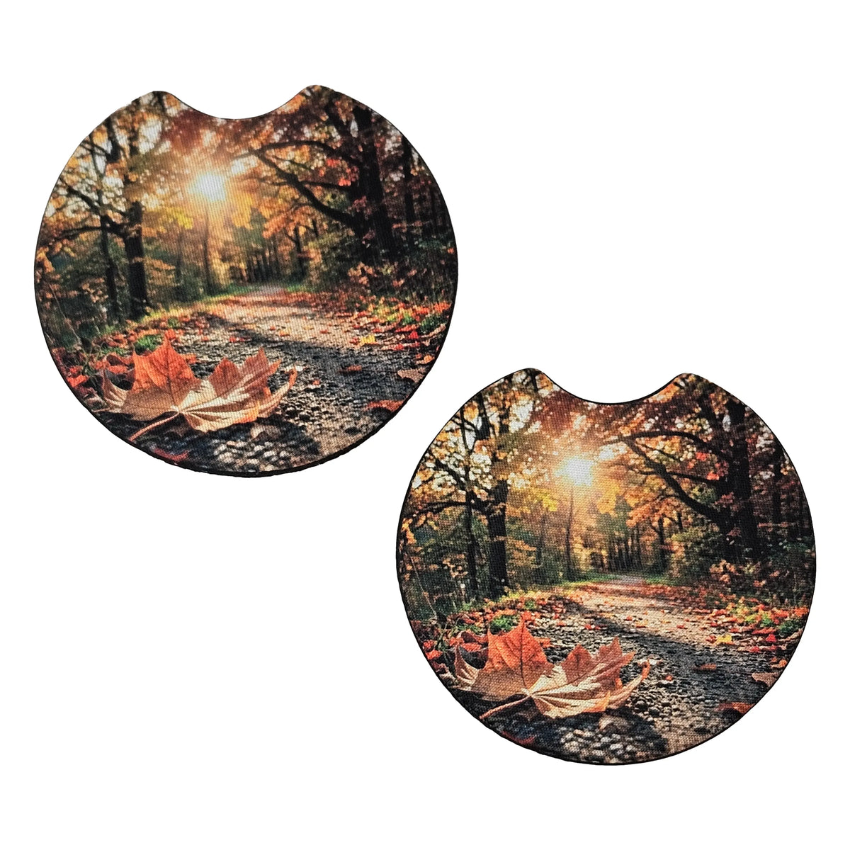 Autumn Forest Path 2-Pack Neoprene Car Coaster Set