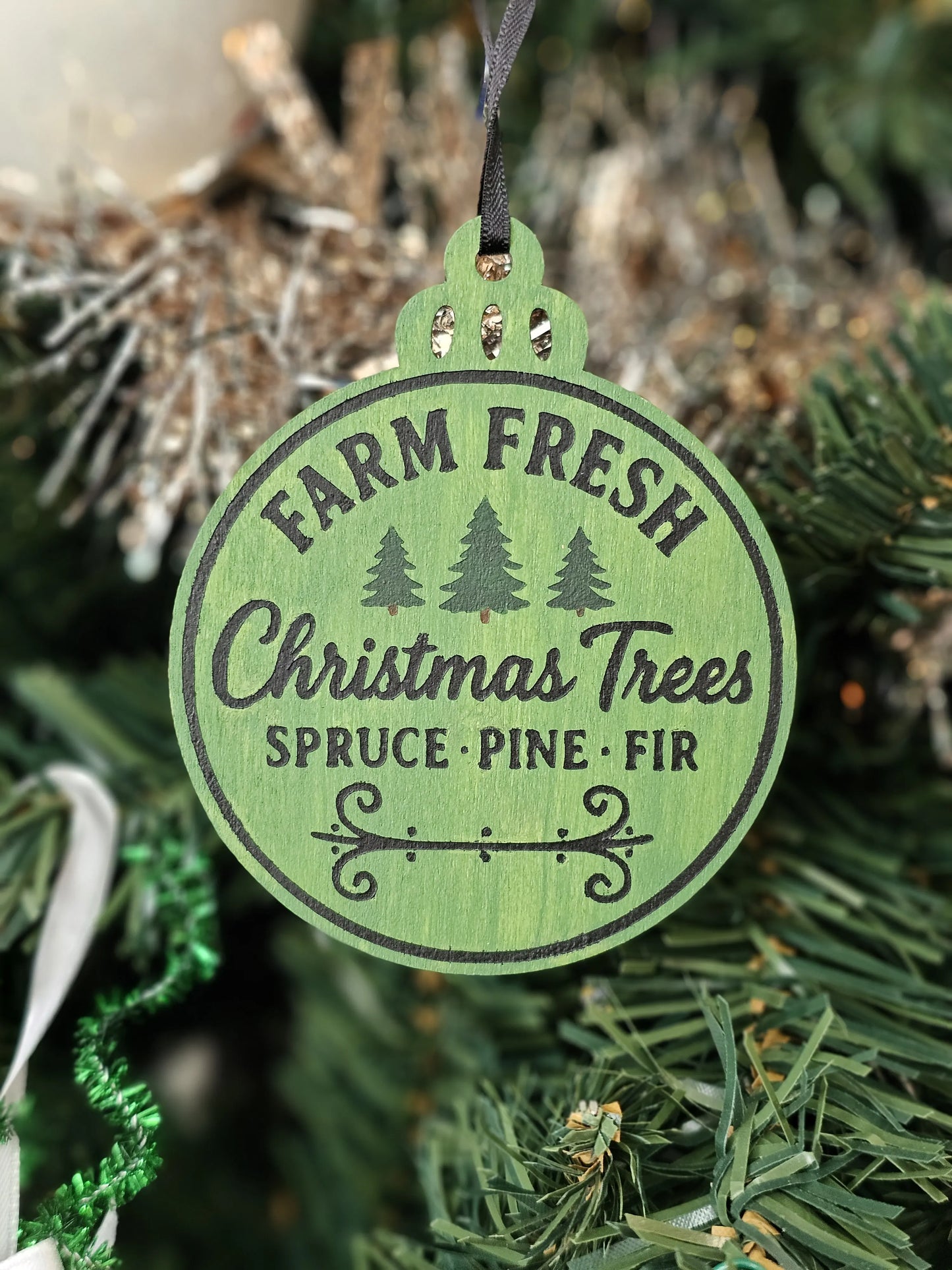 Evergreen Fresh Farm Christmas Trees Handpainted Wooden Christmas Ornament