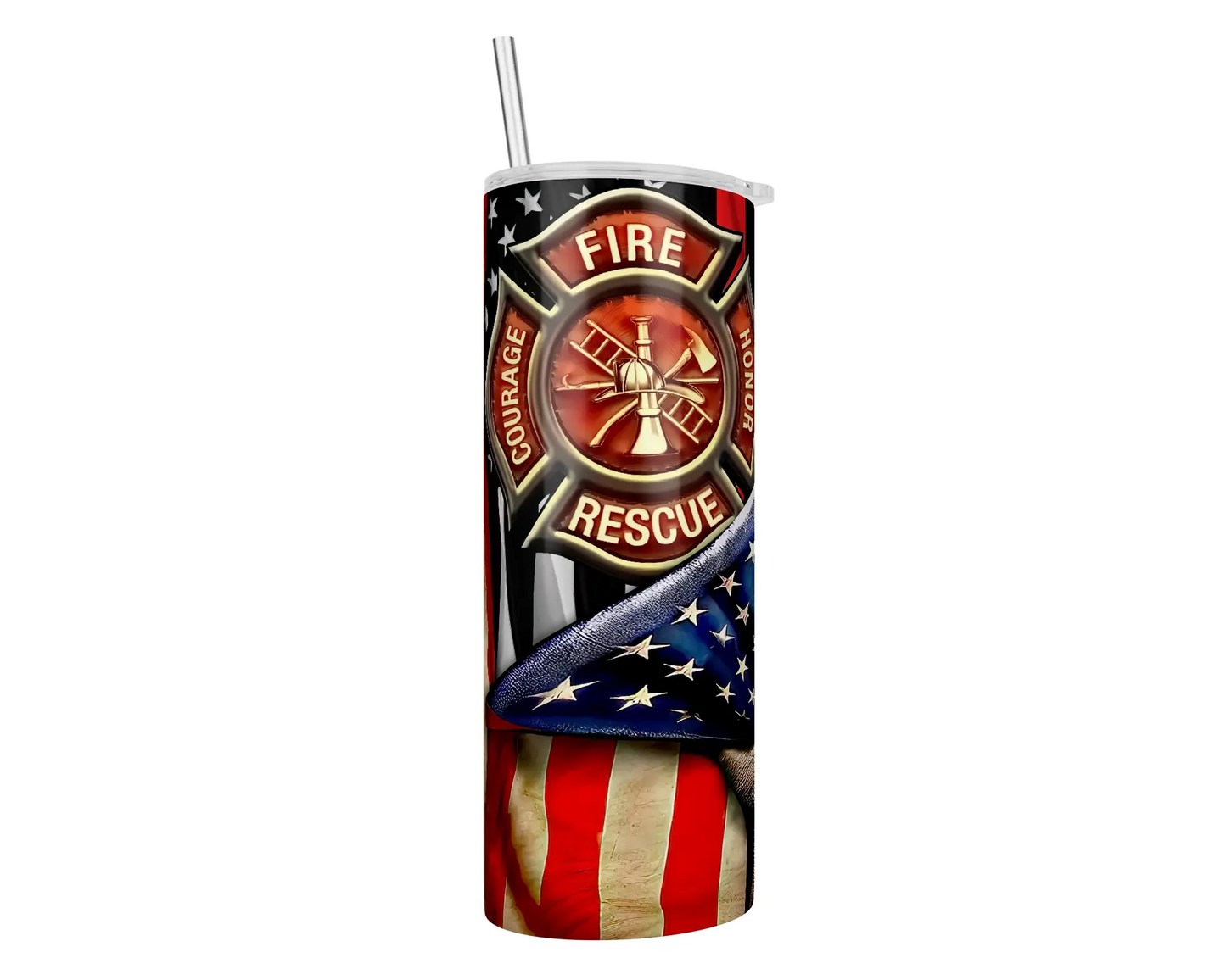 Firefighter Maltese Cross American Flag Sublimation Tumbler