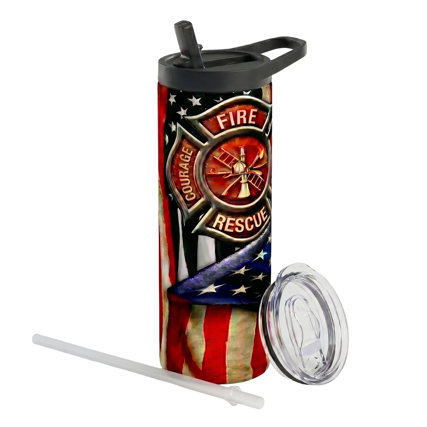 Firefighter Maltese Cross American Flag Sublimation Tumbler