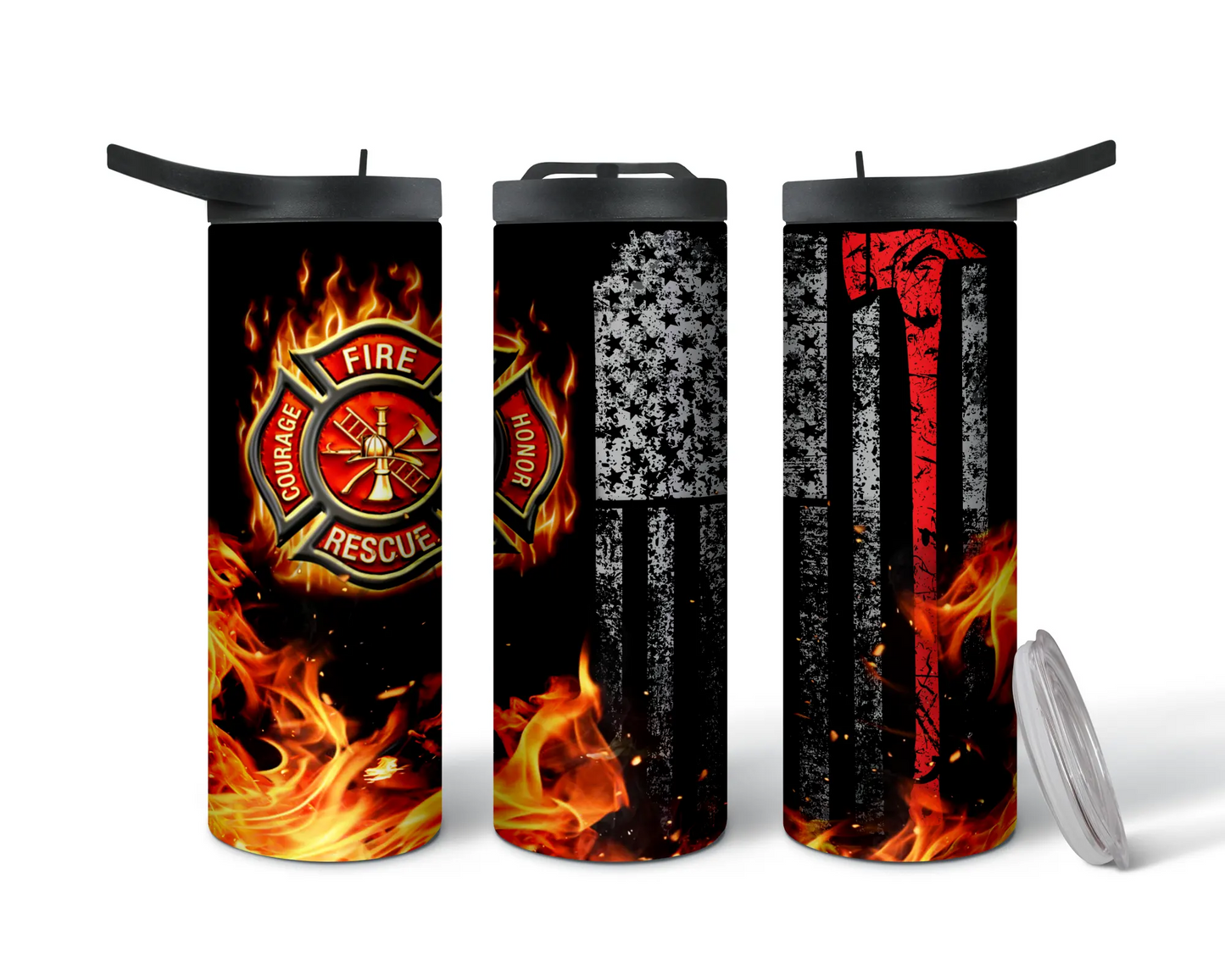 Firefighter Maltese Cross Distressed American Flag Axe Sublimation Tumbler