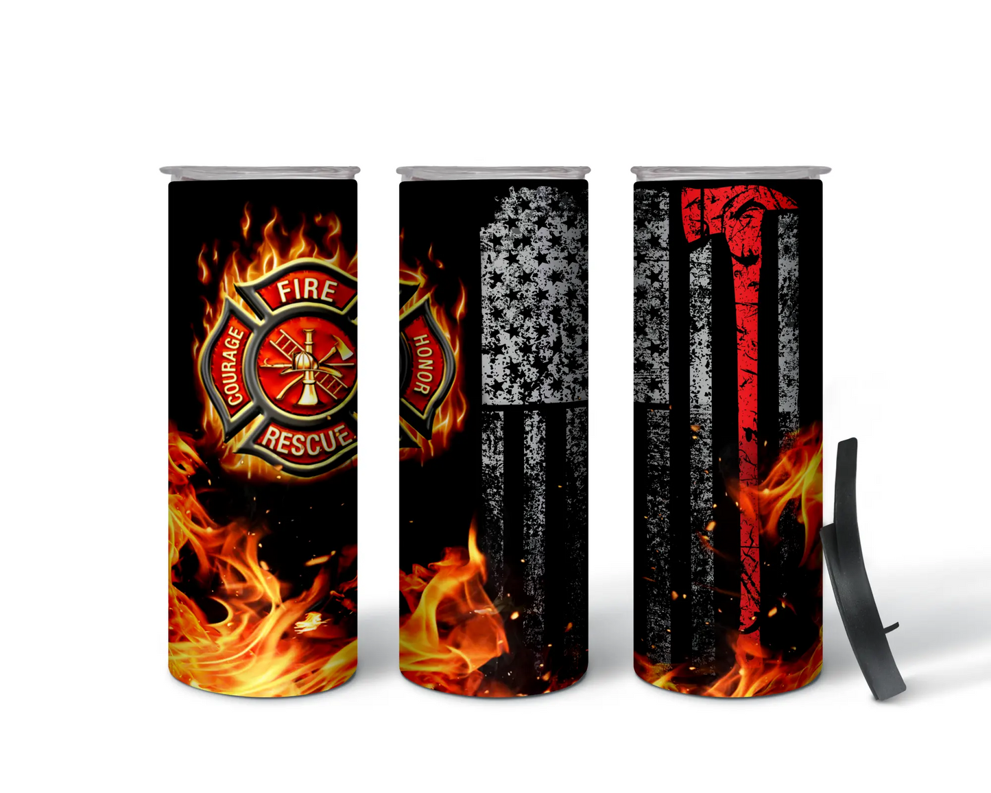 Firefighter Maltese Cross Distressed American Flag Axe Sublimation Tumbler