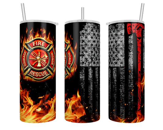 Firefighter Maltese Cross Distressed American Flag Axe Sublimation Tumbler