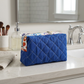 Ocean Blue Rainbow Colored Leopard Print Accented Quilted Pattern Mini Zipper Box Pouch