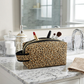 Leopard Pattern Black Accented Quilted Pattern Zipper Box Pouch