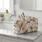 Peach White Magnolia Flower Striped Accent Quilted Pattern Mini Zipper Box Pouch