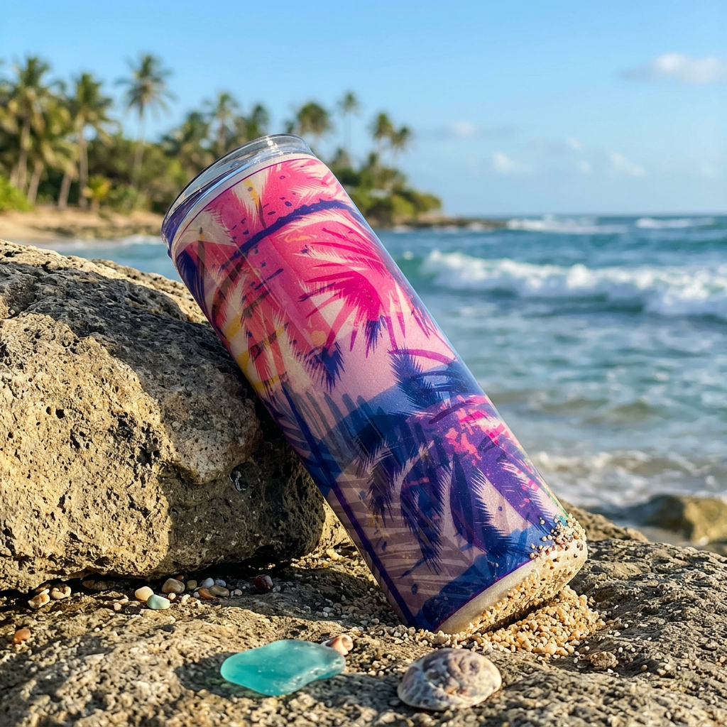 20 oz Skinny Glow-in-the-Dark Blue Palm Tree Epoxy Tumbler Set