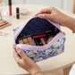 Pastel Purple Floral Light Pink Accented Quilted Pattern Mini Zipper Box Pouch