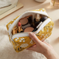Mustard Yellow Floral Pattern Handmade Mini Quilted Zipper Box Pouch