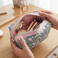 Teal Floral Pink Accented Quilted Pattern Mini Zipper Box Pouch
