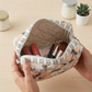 Peach White Magnolia Flower Striped Accent Quilted Pattern Mini Zipper Box Pouch