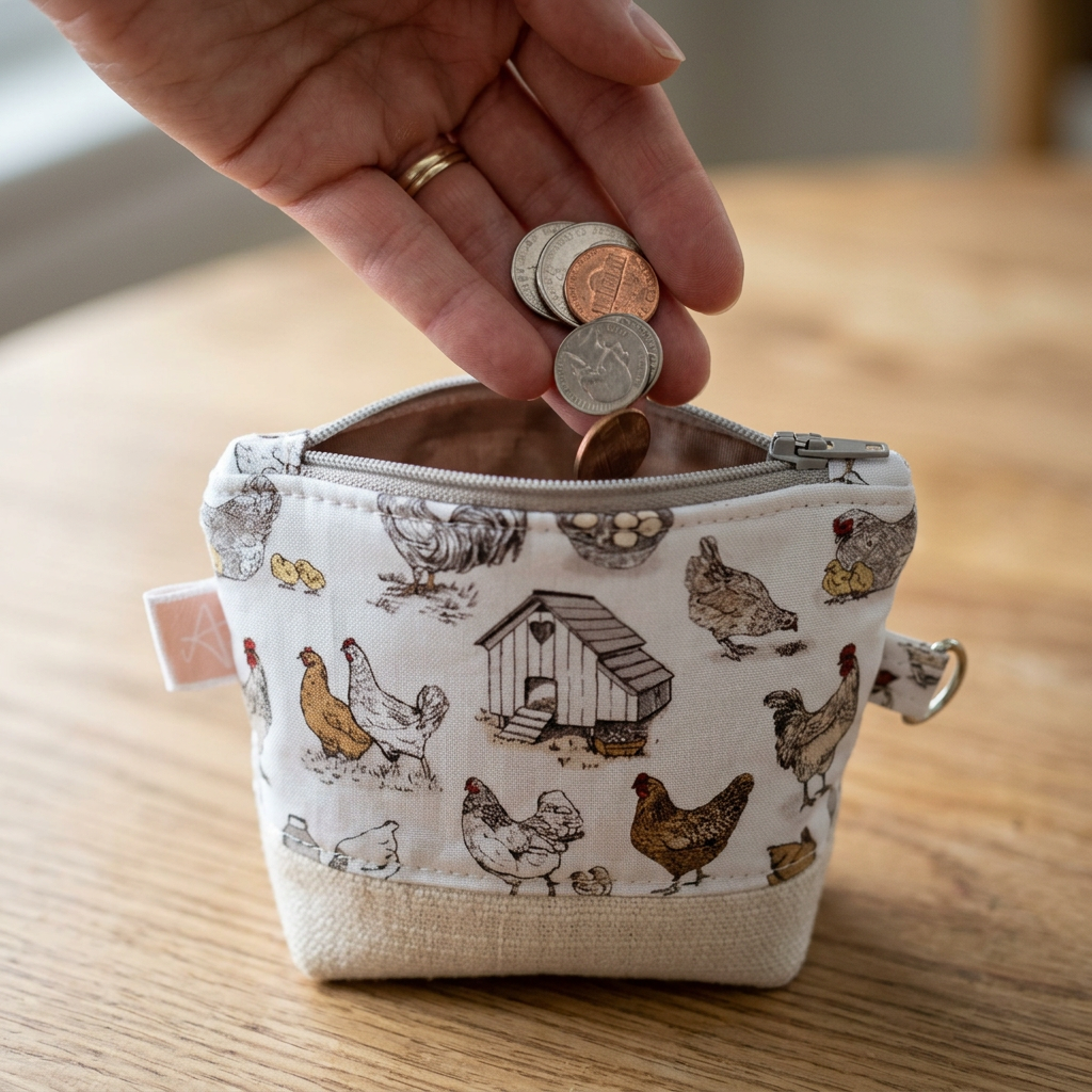 Chicken Poultry Coop Handmade Mini D-Ring Coin Zipper Pouch