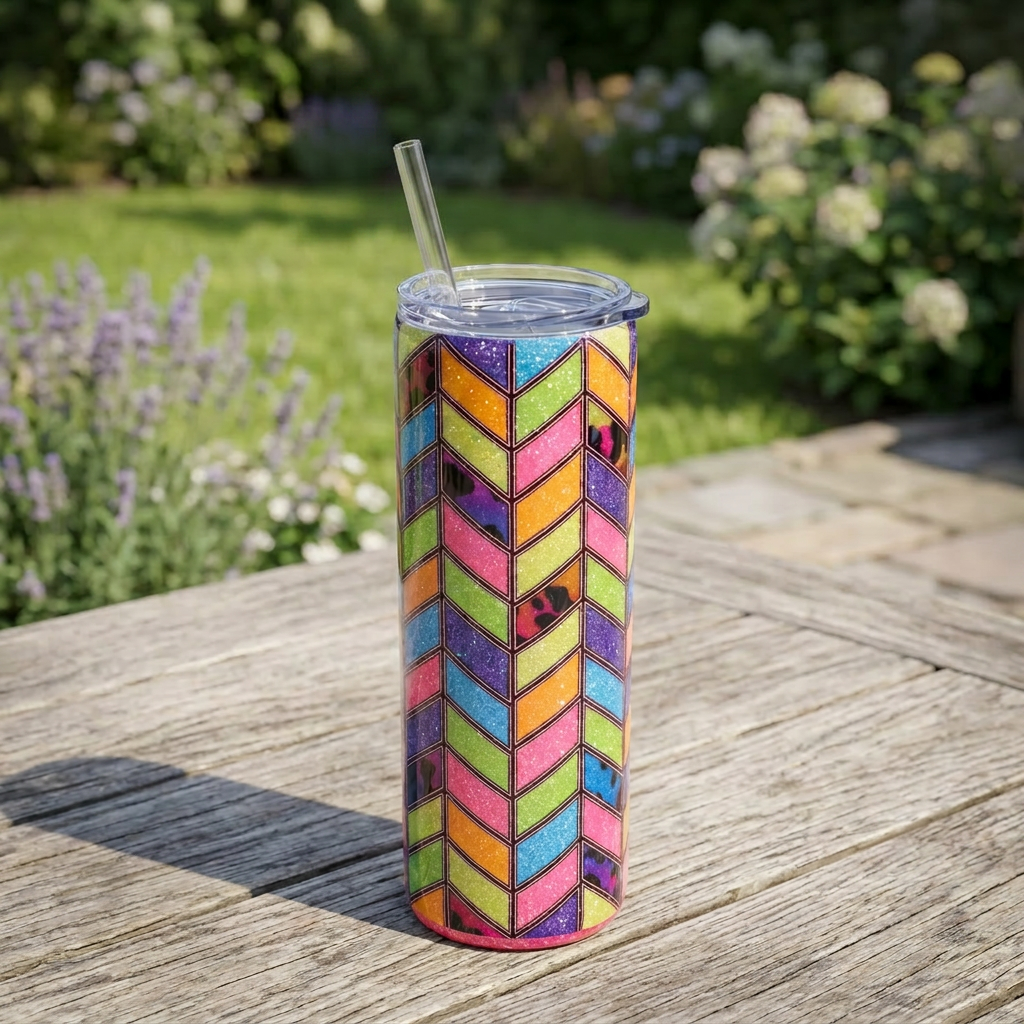 Rainbow Animal Print Tangram Epoxy Tumbler