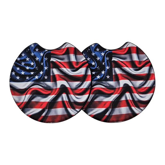 Wavy American Flag 2 Pack Neoprene Car Coaster Set