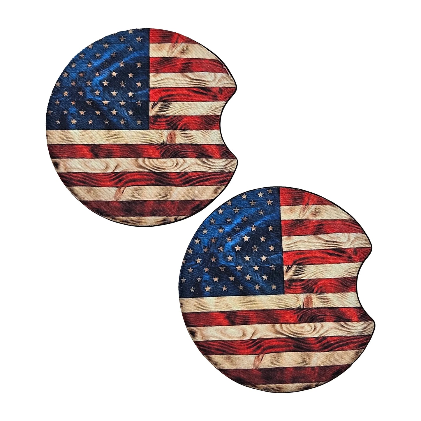 Rustic American Flag 2 Pack Neoprene Car Coaster Set