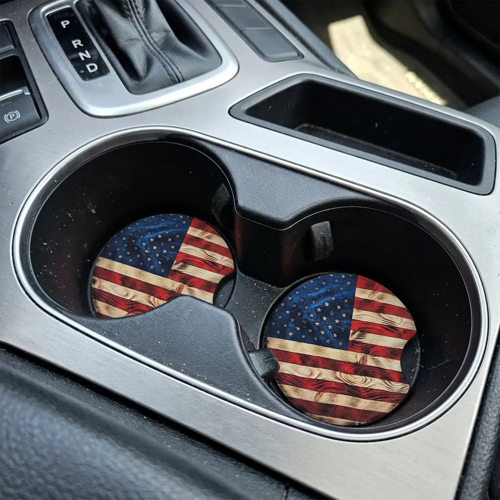 Rustic American Flag 2 Pack Neoprene Car Coaster Set