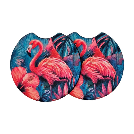 Pink Flamingo Tropical 2 Pack Neoprene Car Coaster Set