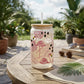 Tropical Pink Flamingo 16oz Frosted Glass Can Set