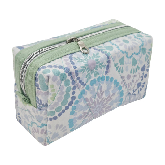 Glacier Geometric Wheel Print Pastel Green Accented Quilted Pattern Mini Zipper Box Pouch