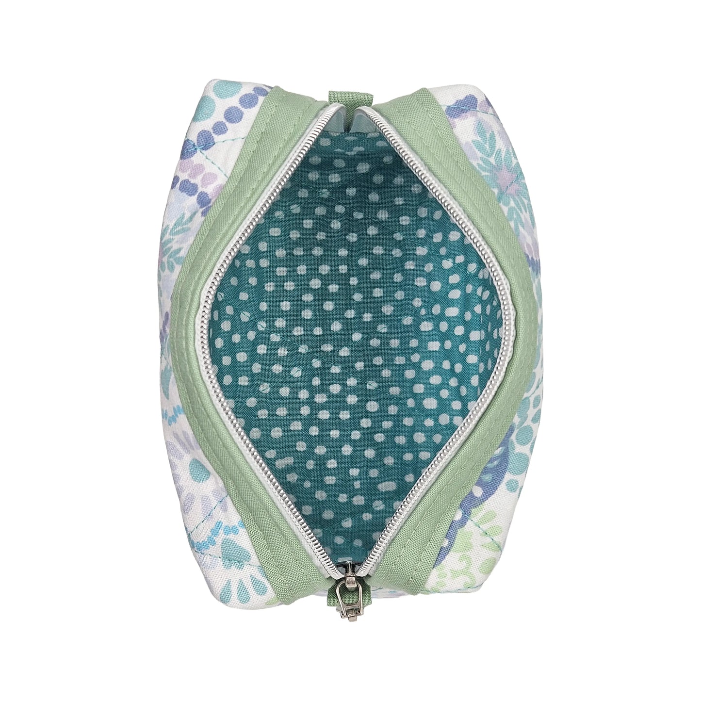 Glacier Geometric Wheel Print Pastel Green Accented Quilted Pattern Mini Zipper Box Pouch