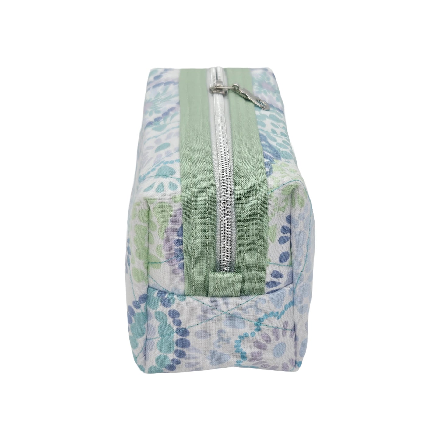 Glacier Geometric Wheel Print Pastel Green Accented Quilted Pattern Mini Zipper Box Pouch