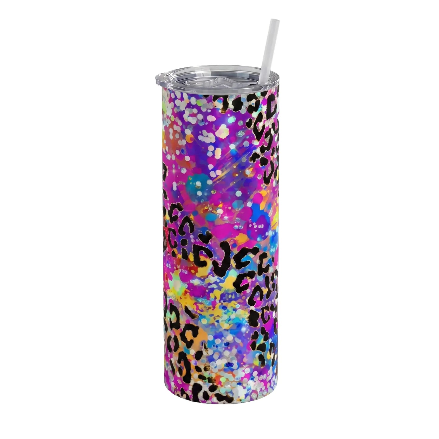 Holographic Purple Glitter & Paint Splatter Leopard Tracks 20oz Skinny Tumbler