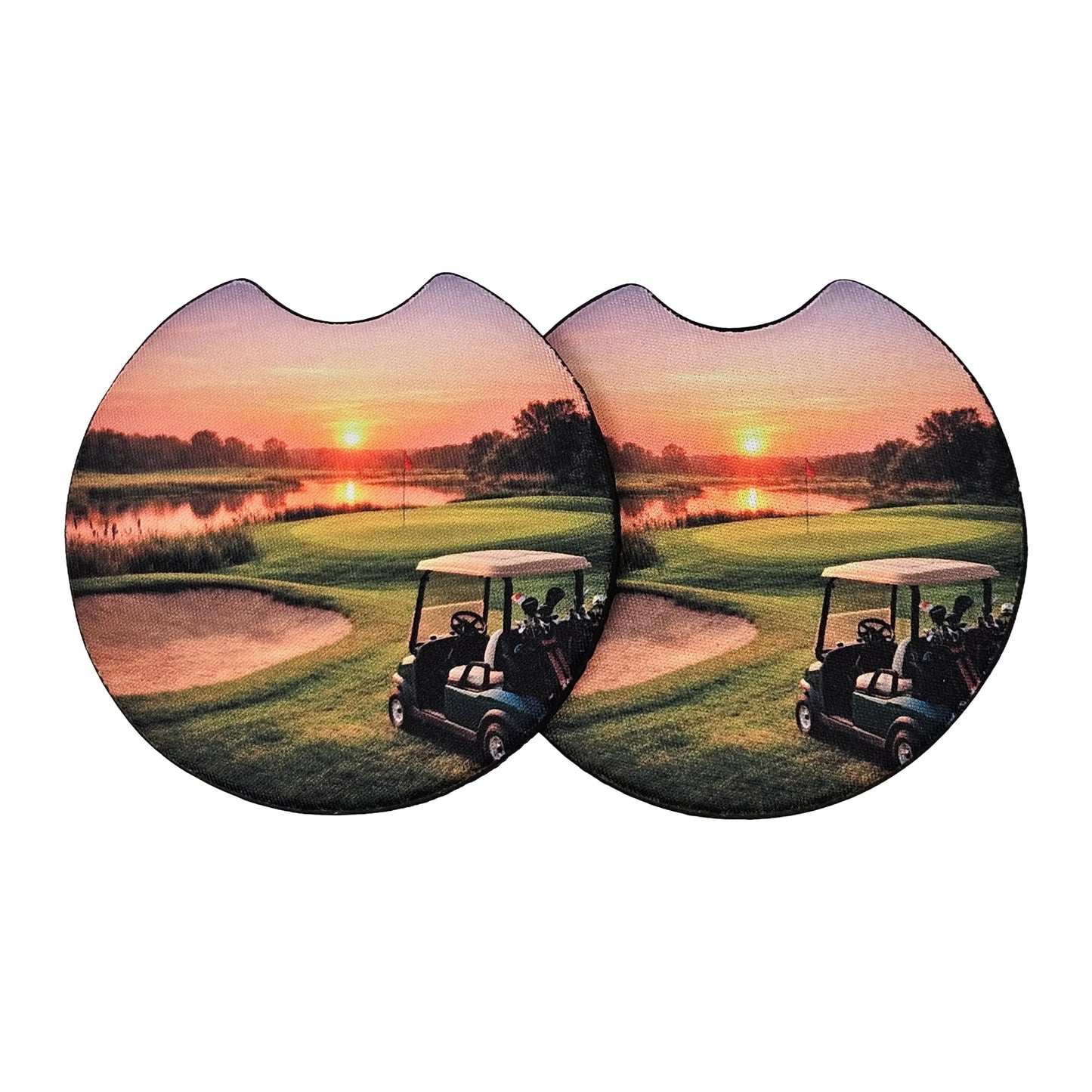 Golf Course Sunset 2 Pack Neoprene Car Coaster Set