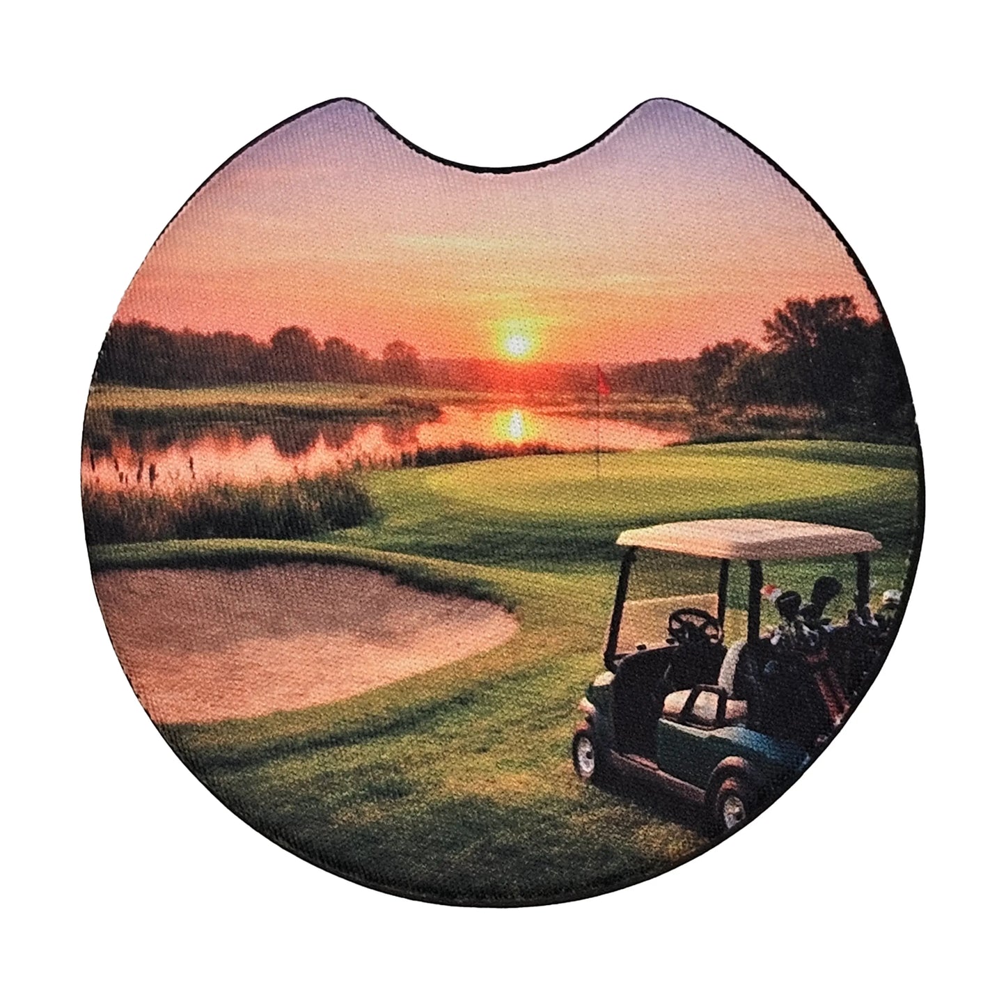 Golf Course Sunset 2 Pack Neoprene Car Coaster Set