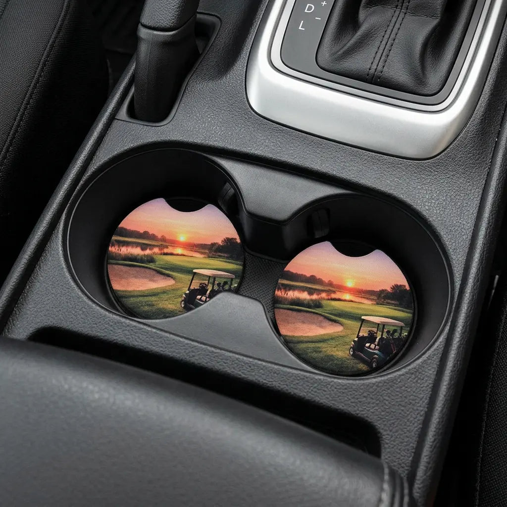 Golf Course Sunset 2 Pack Neoprene Car Coaster Set